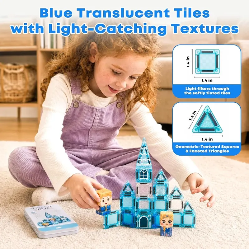 BrilliPlay Magnetic Tiles Blue Winter Castle Set – Winter castle building theme