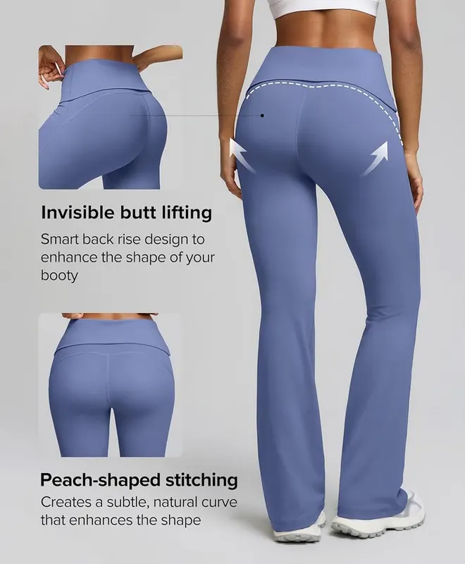 BRXL No Front Seam Fold Over Flare – Widened Foldover Waist with Elastic Band