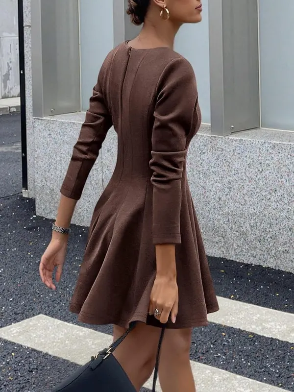 BTFBM Long Sleeve A Line Mini Dresses Brown X-Small – Designs