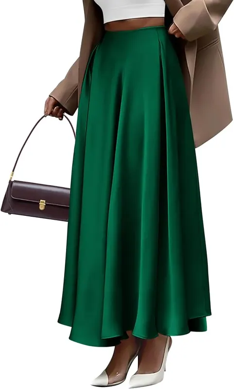 BTFBM Satin Maxi Skirts in Dark Green