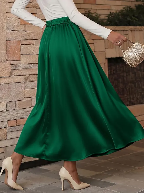 BTFBM Satin Maxi Skirts – A-line flared silhouette