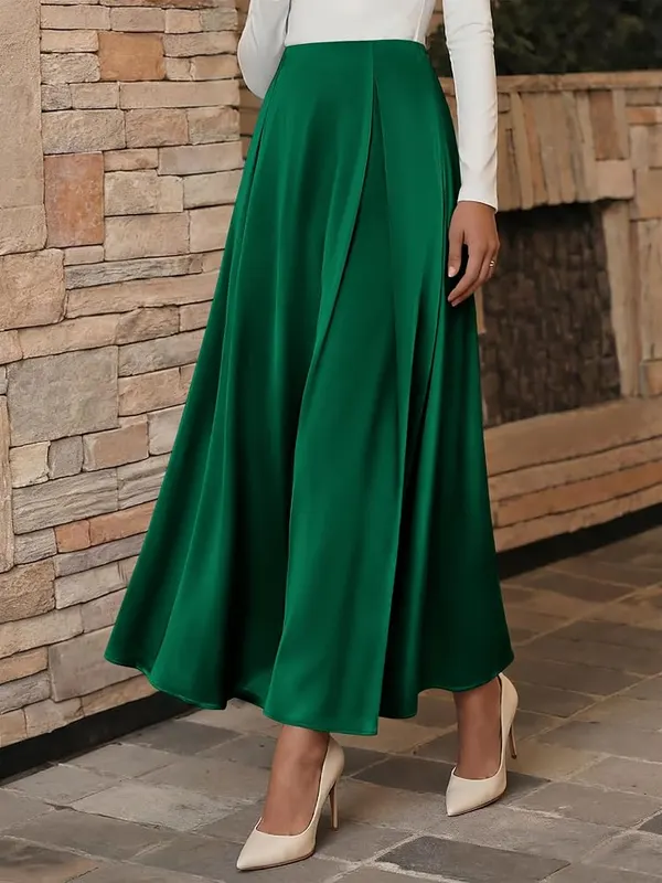 BTFBM Satin Maxi Skirts – Pleated hem detail