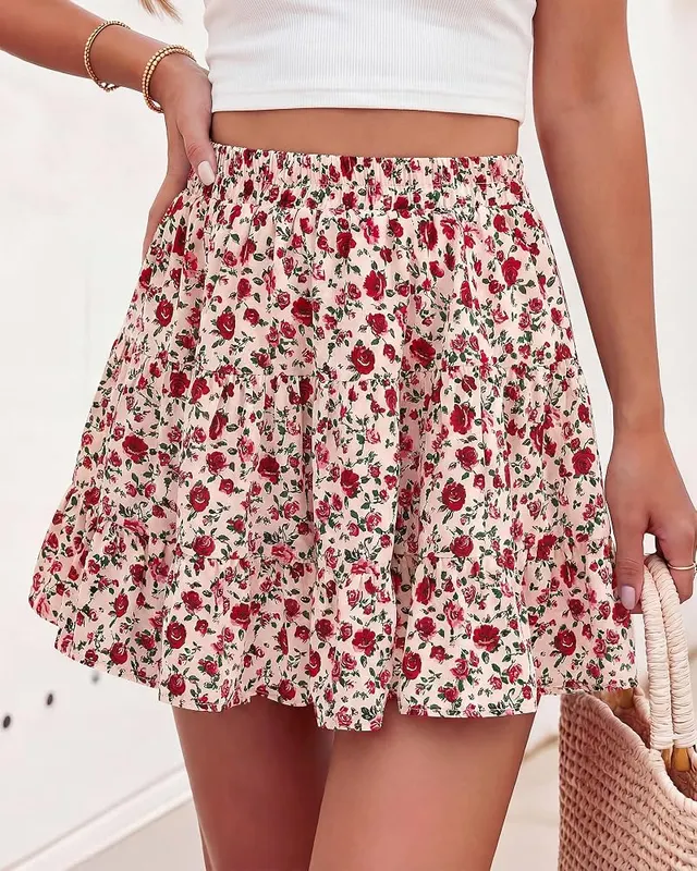 BTFBM Skirts Floral Apricot Red – Lightweight breathable fabric