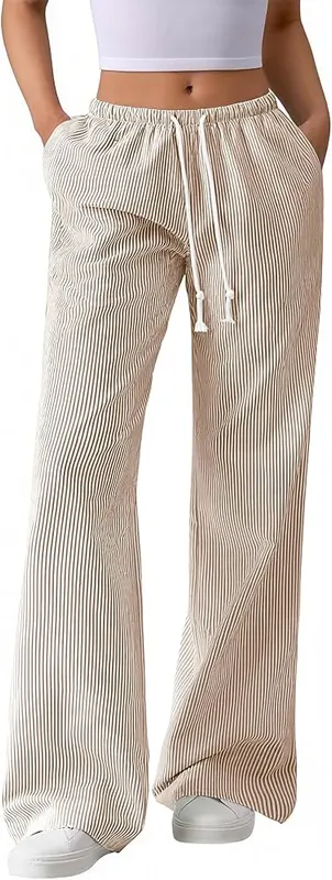 BTFBM Womens Pants Fall Striped Palazzo Pant in Brown