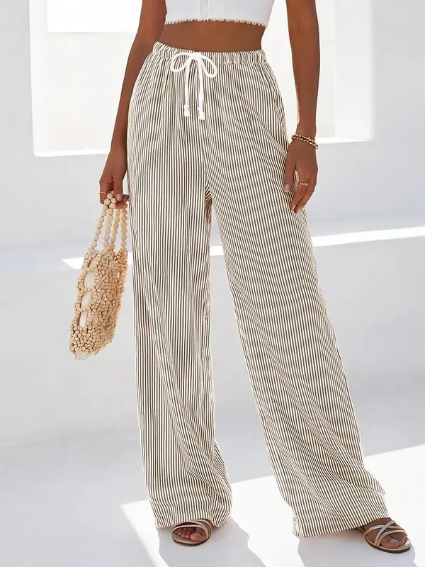 BTFBM Womens Pants Fall Striped Palazzo Pant – Striped wide-leg palazzo pants