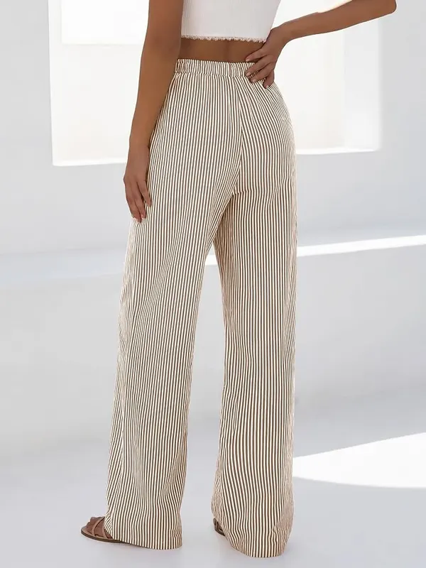 BTFBM Womens Pants Fall Striped Palazzo Pant – Elastic high waist