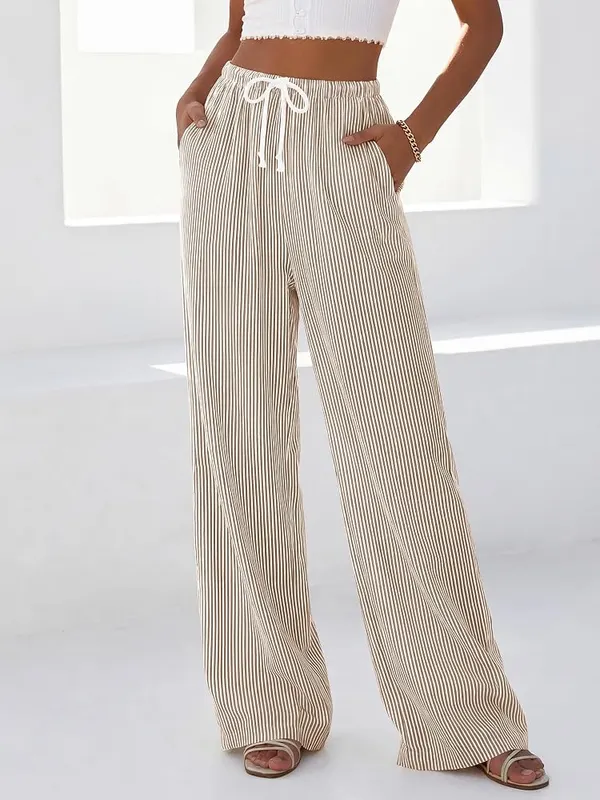 BTFBM Womens Pants Fall Striped Palazzo Pant – Adjustable drawstring waist