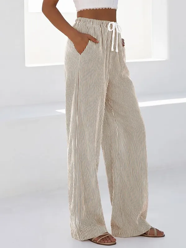 BTFBM Womens Pants Fall Striped Palazzo Pant – Brown color option