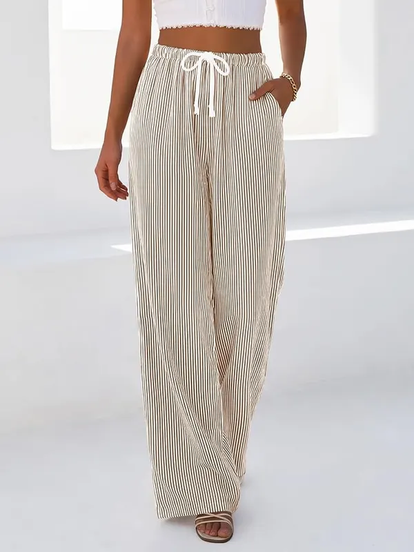 BTFBM Womens Pants Fall Striped Palazzo Pant – Lightweight flowy fabric