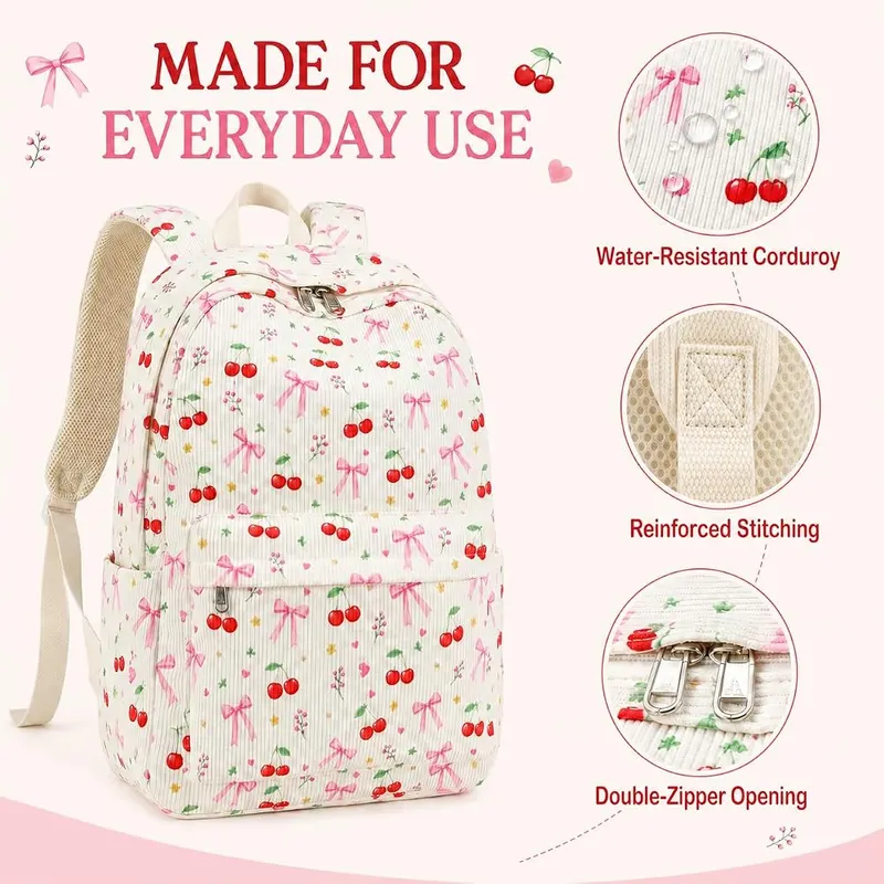 BTOOP School Backpack – Cute cream corduroy material is soft, durable