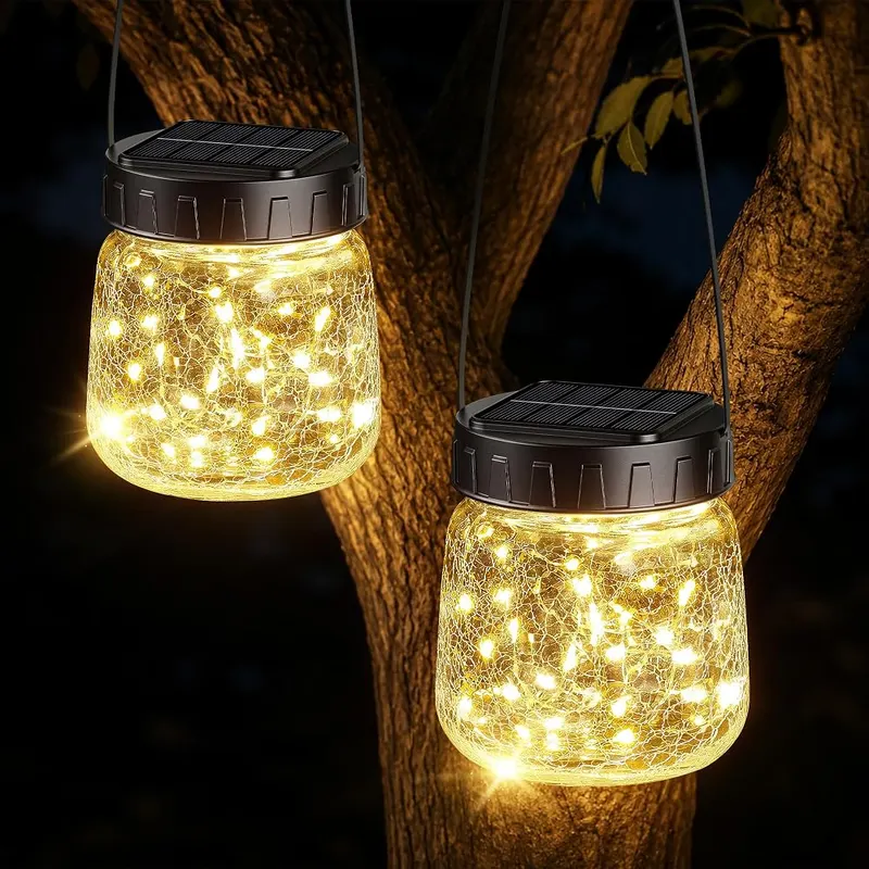 BUCASA Small Solar Lanterns Outdoor Waterproof Hanging in Warm White
