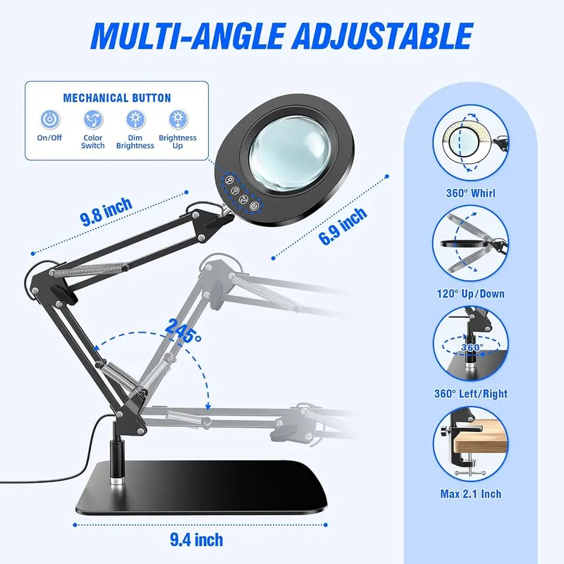 Budsom 10X Large Magnifying Glass – Five adjustable color temperature modes