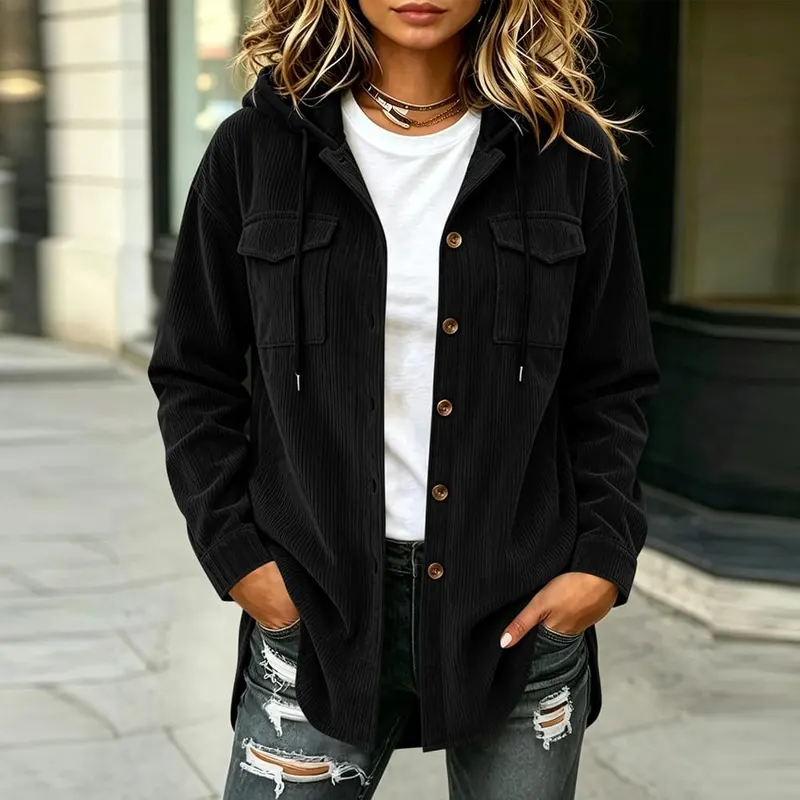 BUERCWS Women Hooded Corduroy Jacket Button Down – Design