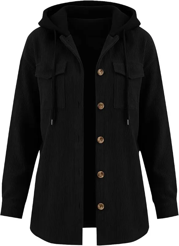 BUERCWS Women Hooded Corduroy Jacket Button Down – Occasions