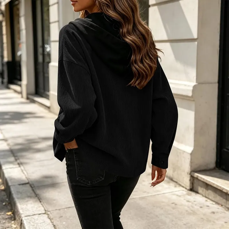 BUERCWS Women Hooded Corduroy Jacket Button Down – product photo 7 of 9