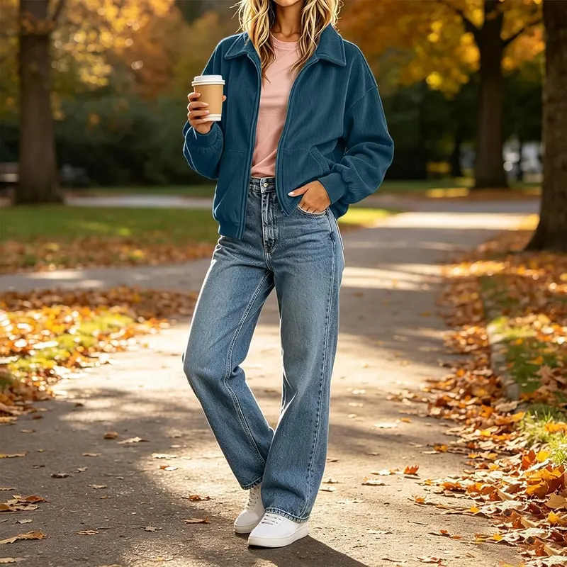 BUERCWS Women Lapel Zip Up Corduroy Jacket – product photo 8 of 8