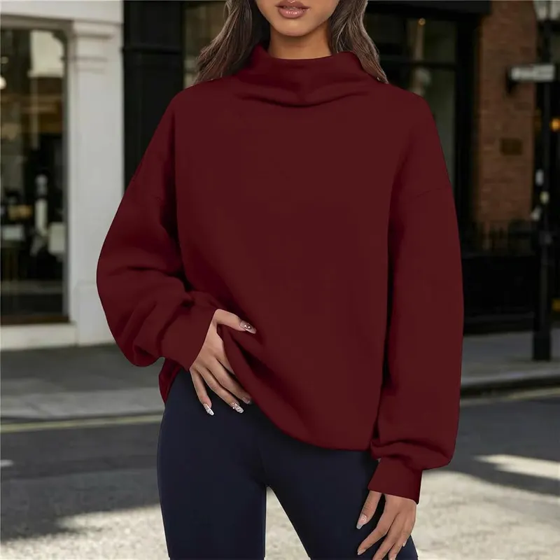BUERCWS Womens Oversized Mock Neck Sweatshirts Long – Soft stretch polyester and spandex blend