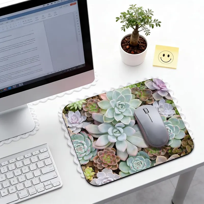 BUKAQINO Cute Succulent Mouse Pads – Non-Slip Natural Rubber Base -- Thick dense natural
