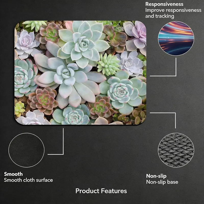 BUKAQINO Cute Succulent Mouse Pads – Enhanced Compatibility -- Works flawlessly with optical, laser