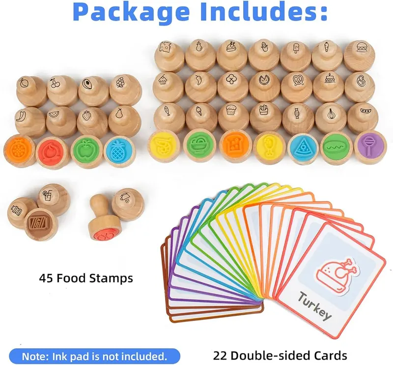 Busy edition Stamps for Kids – Forty-five piece wooden stamp set