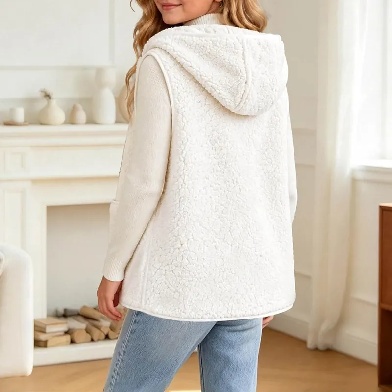 Bwaydeg Long Fleece Vest – Design:the Kids Girls hooded vest features sleeveless cut