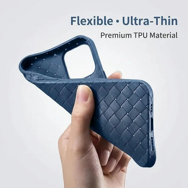 Callyue Braided Woven Soft TPU Case Blue iPhone 16 – Slim lightweight construction supports wireless charging without case