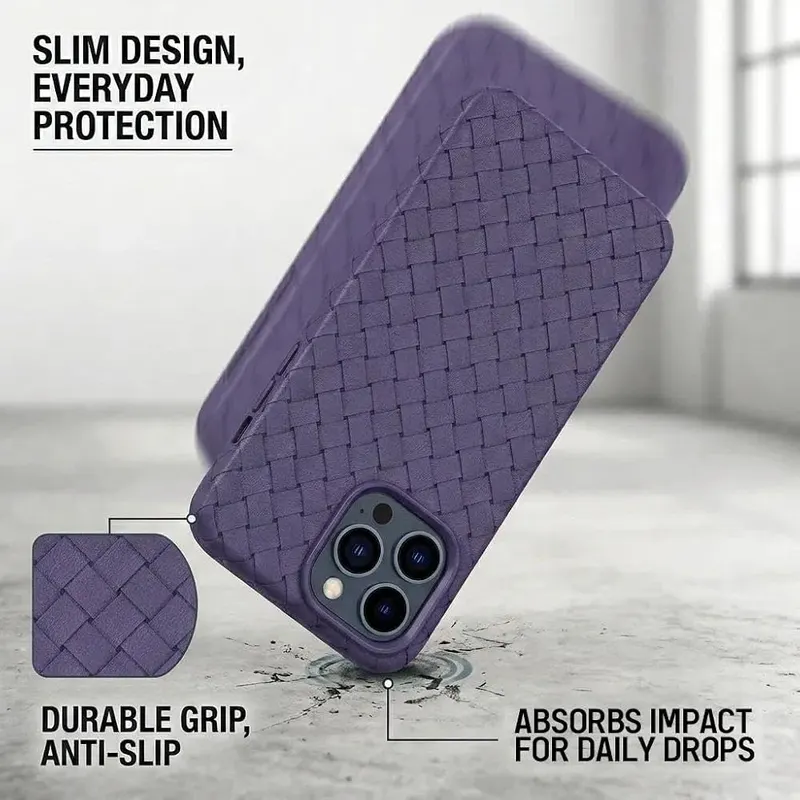 Callyue Braided Woven Soft TPU Case Purple iPhone 12/12 Pro – Compatible with iPhone 12 & iPhone 12 Pro