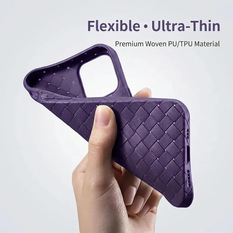 Callyue Braided Woven Soft TPU Case Purple iPhone 12/12 Pro – Slim lightweight construction supports wireless charging without case