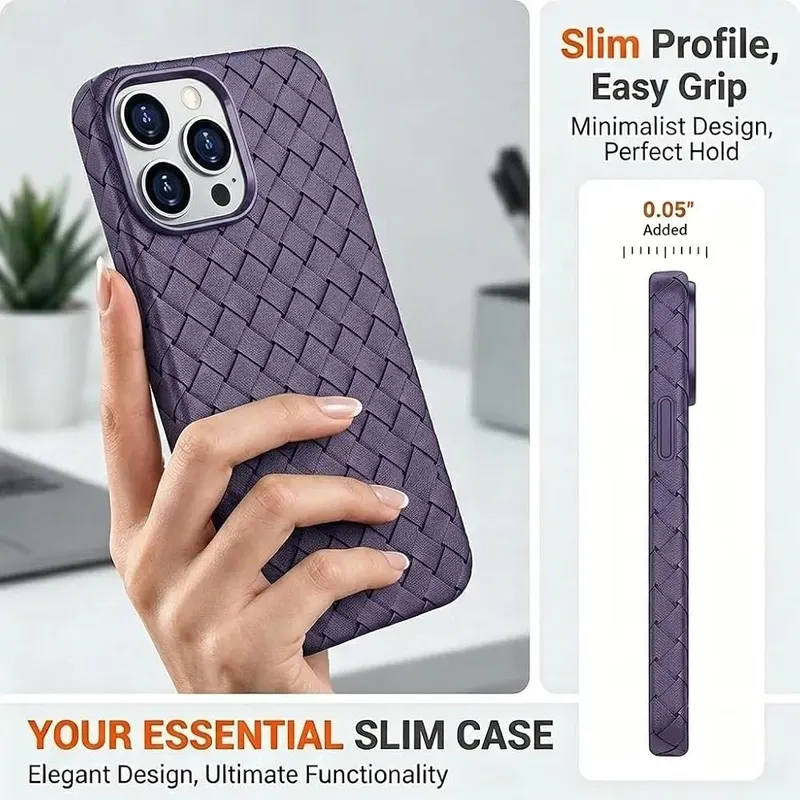 Callyue Braided Woven Soft TPU Case Purple iPhone 12/12 Pro – Flexible elastic TPU helps absorb impact from accidental