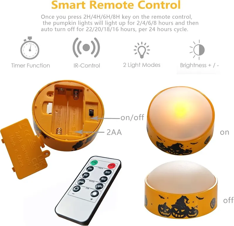CANDLE CHOICE 4 Halloween Battery LED Jack-O-Lantern Pumpkin Lights – Automatic daily cycle timers