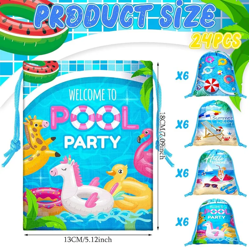 Capoda 24 Pcs Pool Party Favors Drawstring – Plenty for Gift Bags