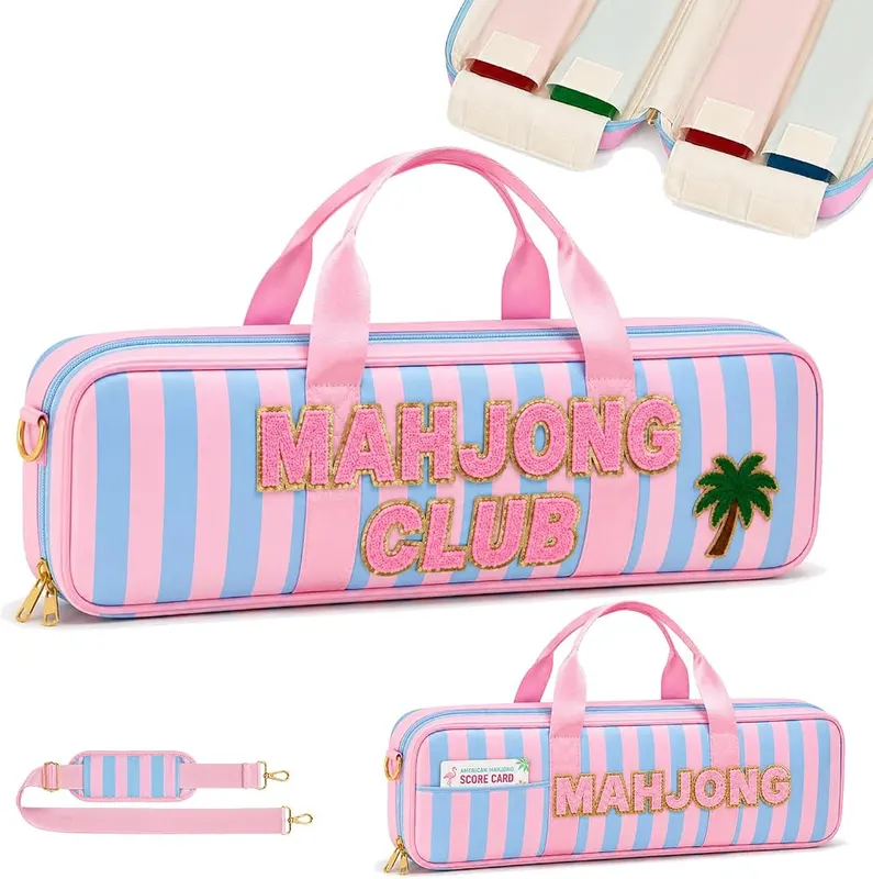 Carlcross Mahjong Rack Bag in Blue Pink Stripe