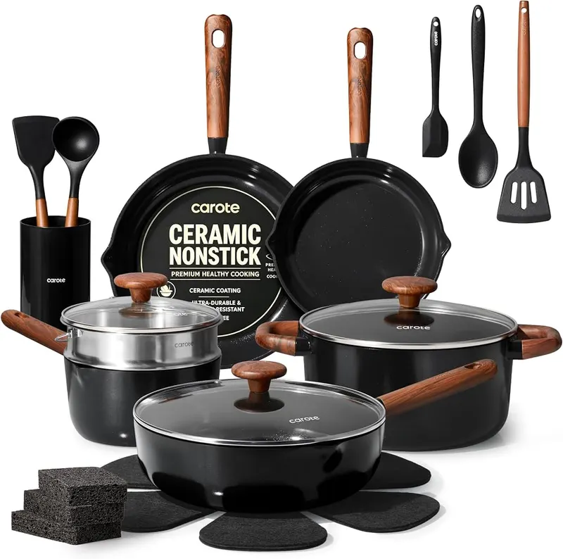 CAROTE 22pcs Ceramic Cookware Set in Black