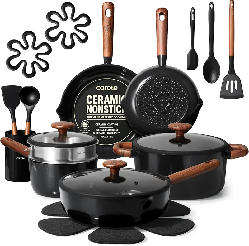 CAROTE 22pcs Ceramic Cookware Set – Pour Spout Design