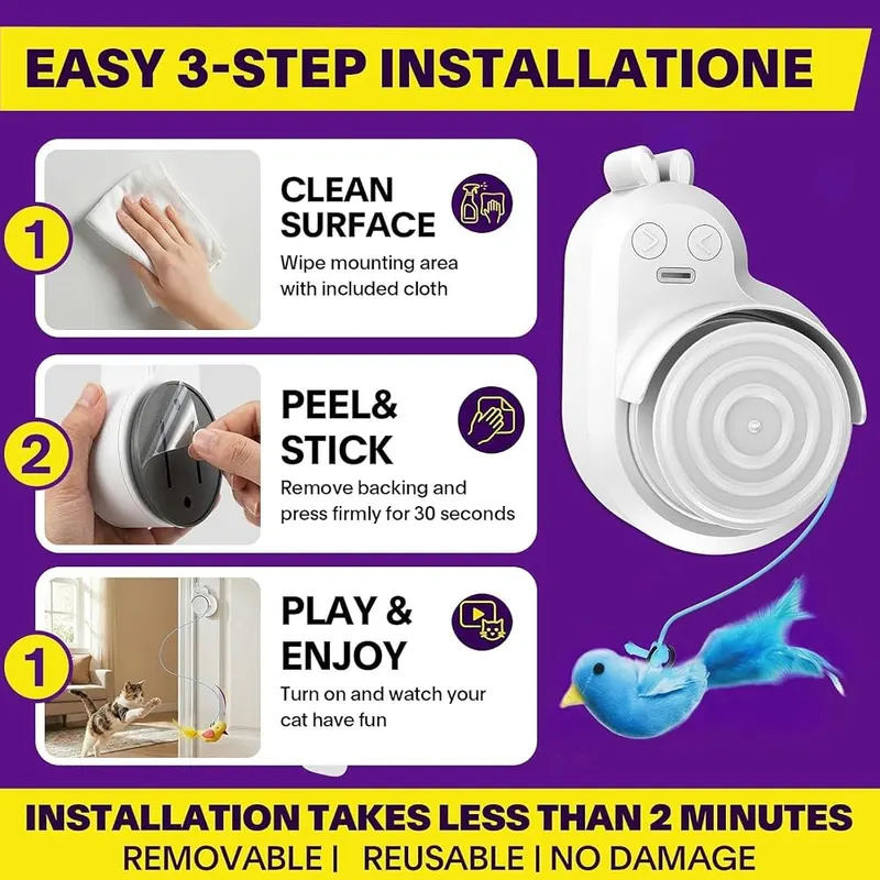 CATPICK Automatic Interactive Cat Toys – Smooth Motion with Easy-Swap Attachments - Elastic motion