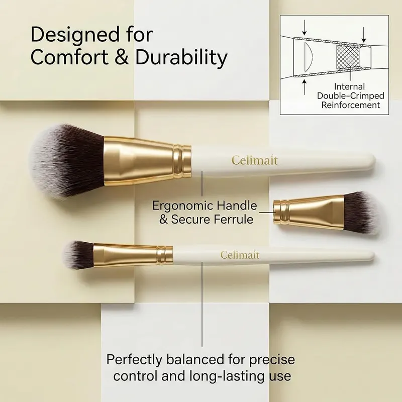 CELIMAIT Makeup Brushes Set Professional & Beginner – Aluminum ferrules and balanced handles