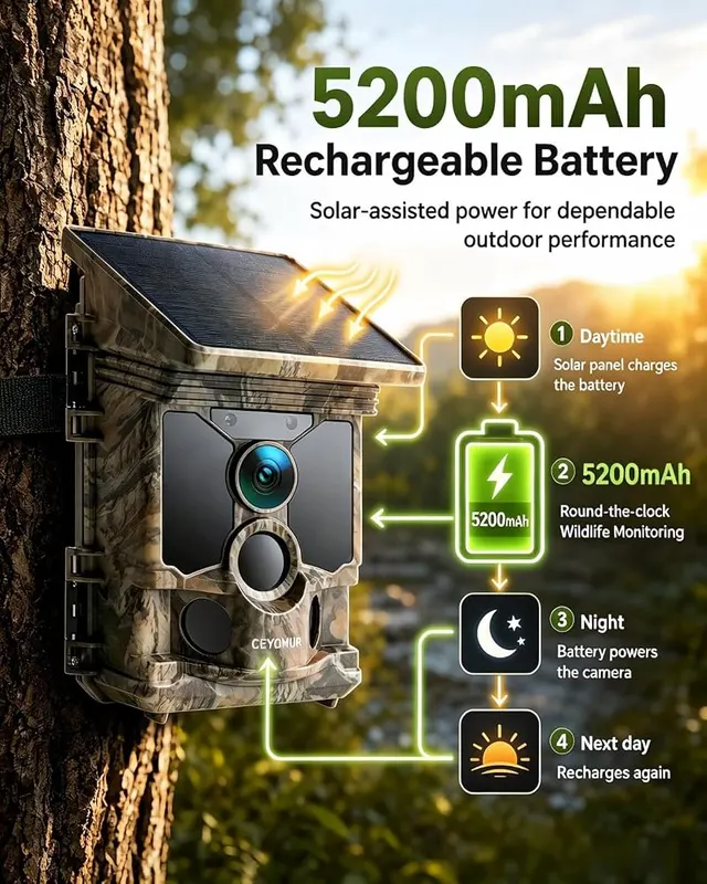 CEYOMUR 4K 68MP Solar WiFi Trail Camera – Set It & Forget It Power