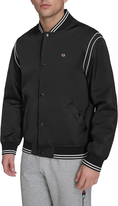 Champion Men’s Lightweight Varsity Bomber Jacket – Classic Rib Knit Details