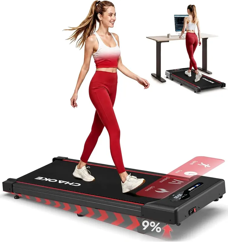 CHAOKE Walking Pad Treadmill 2.75HP Red in Red