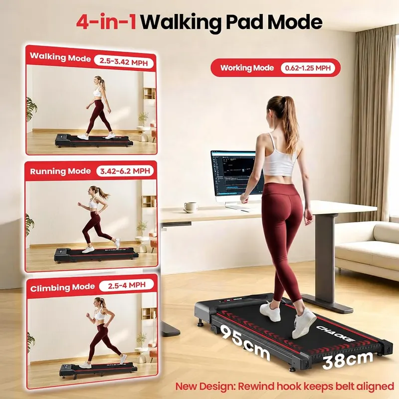 CHAOKE Walking Pad Treadmill 2.75HP Red – product photo 2 of 7