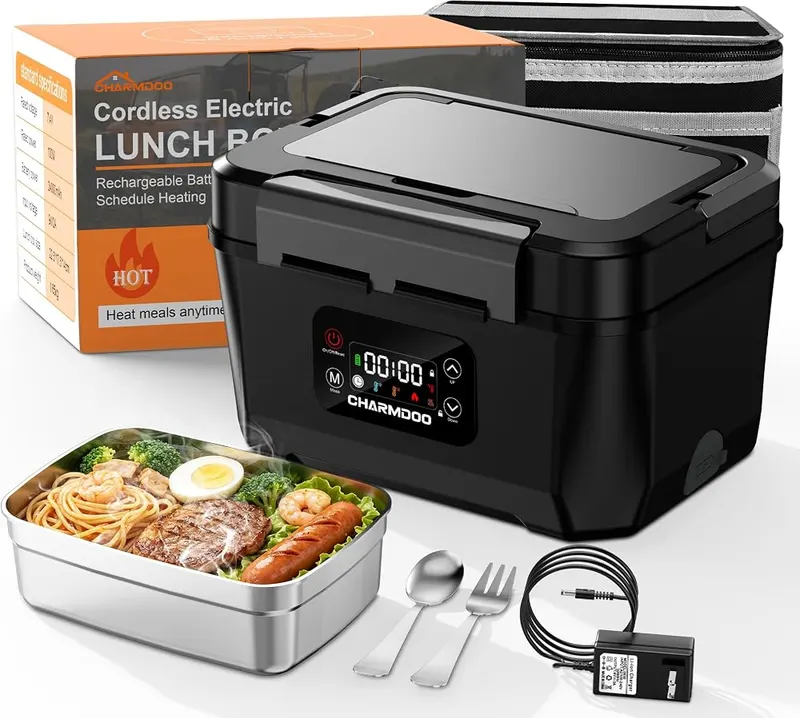 CHARMDOO Cordless Electric Lunch Box in Black+Gray