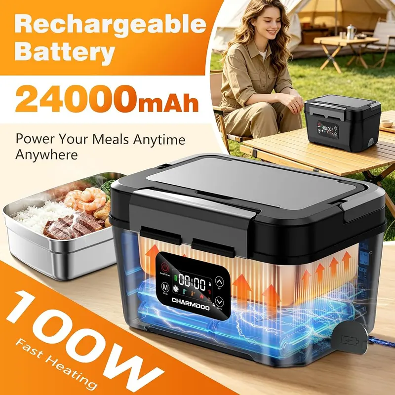 CHARMDOO Cordless Electric Lunch Box – Cordless 24000mAh rechargeable battery
