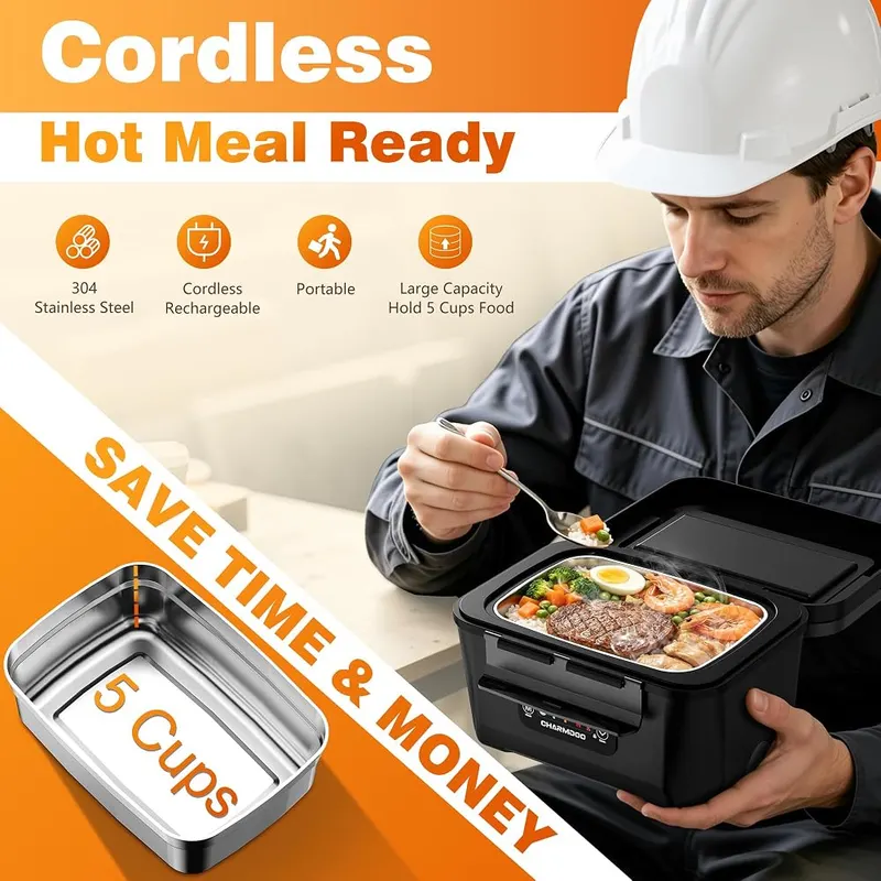 CHARMDOO Cordless Electric Lunch Box – Preset heating up to 12 hours