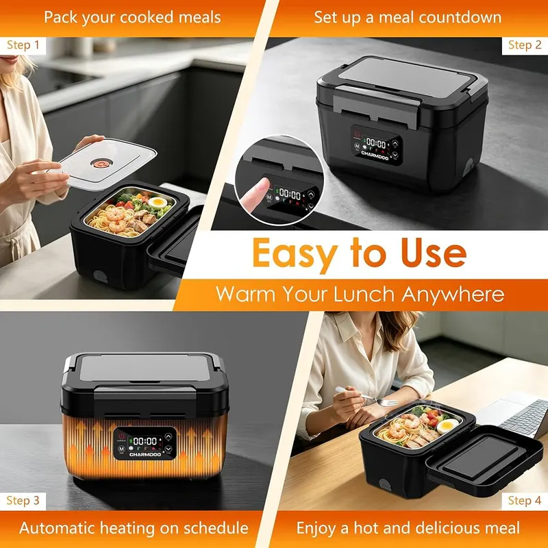 CHARMDOO Cordless Electric Lunch Box – Fridge-ready detachable inner tank