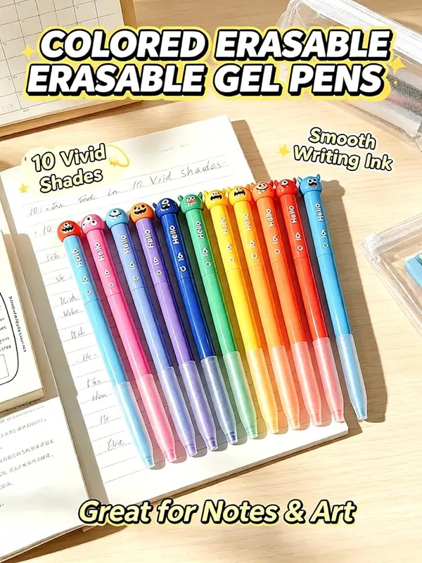 ChayWillow 10 Colors Erasable Gel Pens – Easy to colour-code notes