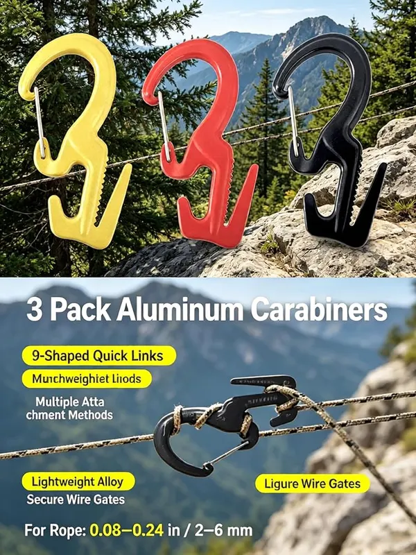 ChayWillow 3Pcs 9 Shape Carabiner Clips Aluminum – Multi opening structure design