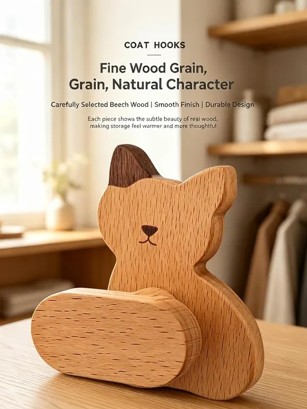 ChayWillow 4-Pack Nordic Beech Wood Animal-Shaped Wall – Solid imported beech wood build