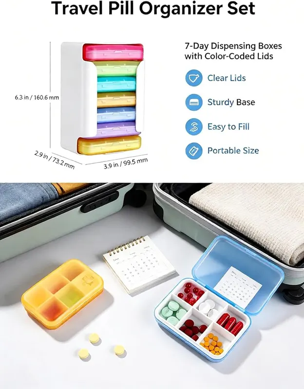 ChayWillow 7-Day Pill Organizer Set – Six divided compartments per case