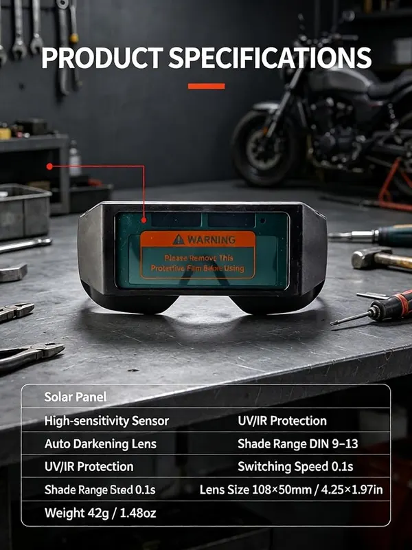 ChayWillow Auto-Darkening Welding Goggles – Solar-powered continuous charging