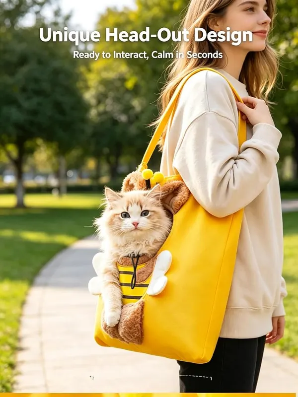 ChayWillow Bee Shape Head-Out Cat Carrier Tote – Interior safety tether buckle
